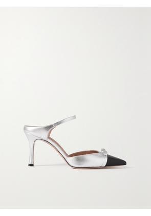 MALONE SOULIERS - Blythe 80 Bow-embellished Two-tone Metallic Leather Mules - Silver - IT35,IT35.5,IT36,IT36.5,IT37,IT37.5,IT38,IT38.5,IT39,IT39.5,IT40,IT40.5,IT41,IT41.5,IT42
