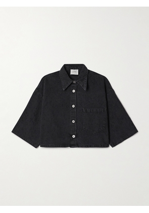 HALFBOY - Cropped Distressed Denim Shirt - Black - x small,small,medium,large,x large