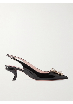 Roger Vivier - Virgule Strass Crystal-embellished Patent-leather Slingback Pumps - Black - IT35,IT35.5,IT36,IT36.5,IT37,IT37.5,IT38,IT38.5,IT39,IT39.5,IT40,IT40.5,IT41,IT41.5,IT42