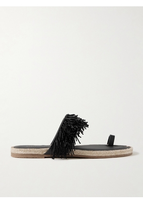 Stella McCartney - Gaia Bead-embellished Faux-leather Trimmed Raffia Sandals - Black - IT35,IT36,IT37,IT38,IT39,IT40,IT41