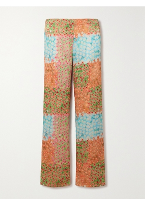 SIEDRÉS - Sole Floral-printed Crinkled-crepe Wide-leg Pants - Orange - EU 34,EU 36,EU 38,EU 40,EU 42