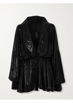 Norma Kamali - Hooded Gathered Stretch-lamé Mini Dress - Black - xx small,x small,small,medium,large,x large