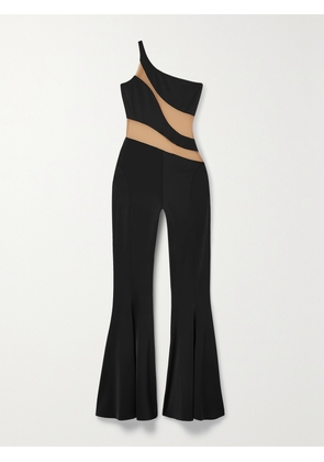 Norma Kamali - Snake One-shoulder Mesh-paneled Stretch-jersey Jumpsuit - Black - xx small,x small,small,medium,large,x large