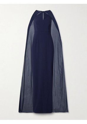 ROLAND MOURET - Cape-effect Silk Chiffon-trimmed Crepe Gown - Blue - UK 6,UK 8,UK 10,UK 12,UK 14,UK 16