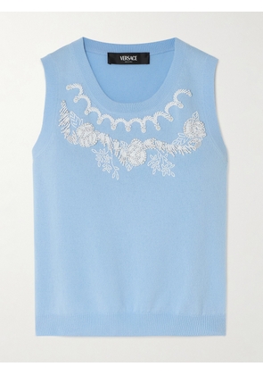 Versace - Cropped Embellished Wool And Cashmere-blend Vest - Blue - IT36,IT38,IT40,IT42,IT44,IT46,IT48