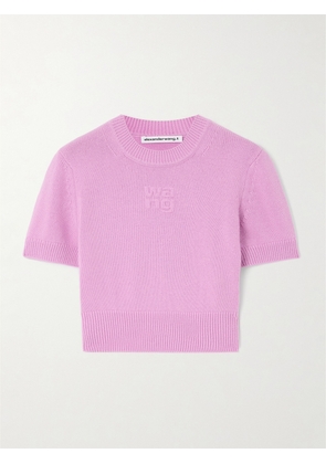 T BY ALEXANDER WANG - Embossed Cotton And Wool-blend Cropped Sweater - Pink - x small,small,medium,large,x large