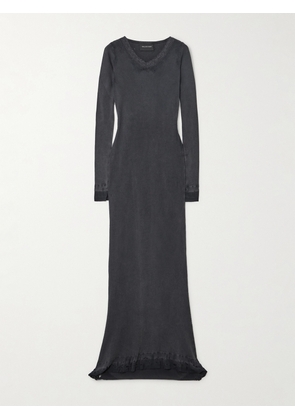 Balenciaga - Distressed Lace-trimmed Ribbed Cotton-jersey Maxi Dress - Gray - S,M,L