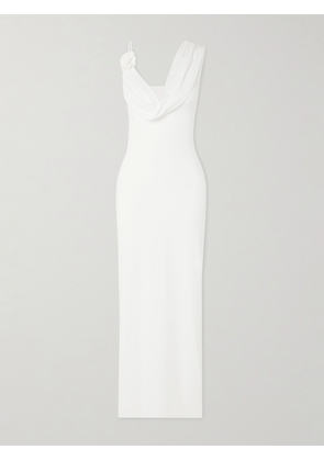 Maygel Coronel - Xenia Draped Appliquéd Stretch-jersey Maxi Dress - Off-white - Petite,One Size,Extended