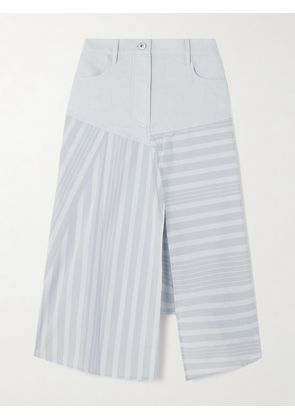 JW Anderson - Asymmetric Striped Patchwork Cotton-poplin And Denim Midi Skirt - Blue - UK 4,UK 6,UK 8,UK 10,UK 12,UK 14