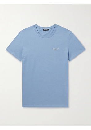 Balmain - Logo-Flocked Cotton-Jersey T-Shirt - Men - Blue - XS