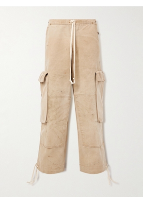 GREG LAUREN - Wide-Leg Distressed Cotton-Canvas Drawstring Cargo Trousers - Men - Brown - 1