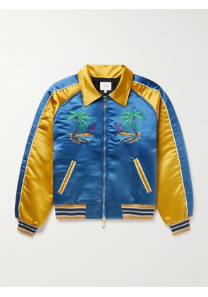 Rhude - Two-Tone Padded Logo-Embroidered Satin Bomber Jacket - Men - Blue - S