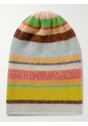 The Elder Statesman - Parker Striped Ribbed Cashmere Beanie - Men - Blue