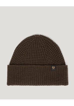Belstaff Tuck Rib Beanie Hat Unisex's Lambswool Major Brown Size One Size