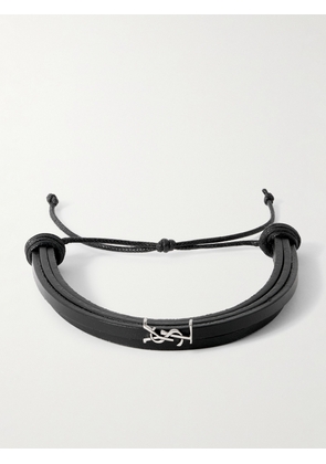 SAINT LAURENT - Cassandre Logo-Embellished Leather Bracelet - Men - Black - M