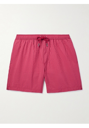 Mr P. - Straight-Leg Mid-Length Striped Seersucker Swim Shorts - Men - Pink - XS