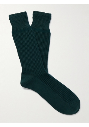 Mr P. - Waffle-Knit Cotton-Blend Socks - Men - Green