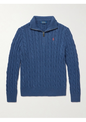 Polo Ralph Lauren - Logo-Embroidered Cable-Knit Cotton Half-Zip Sweater - Men - Blue - XS