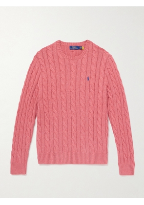 Polo Ralph Lauren - Logo-Embroidered Cable-Knit Cotton Sweater - Men - Pink - S