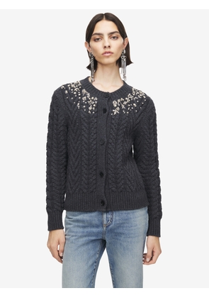 ALEXANDER MCQUEEN - Crystal Embroidery Cable Knit Cardigan - Item 852200Q1BFR1391