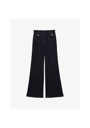 Womens Reiss Ria Flared-Leg Stretch-Denim Jeans