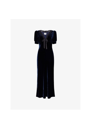 Womens Reformation Camille Lace-Collar Velvet Midi Dress