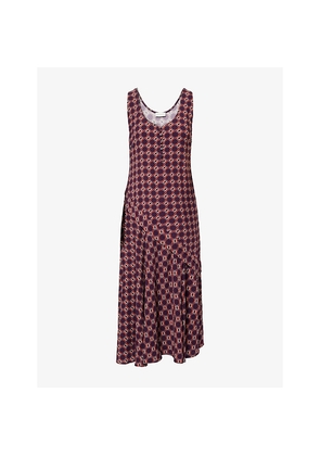Womens Dries Van Noten Sleeveless Printed Woven Midi Dress