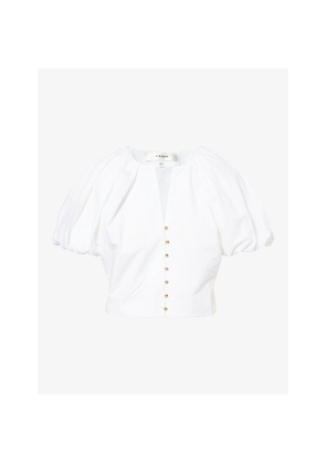 Womens Frame Balloon-Sleeve Cropped Cotton-Poplin Blouse