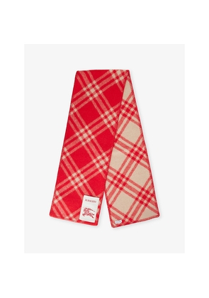 Mens Burberry Logo-Patch Checked Wool Scarf