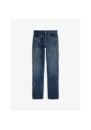 Womens Polo Ralph Lauren Rhinestone-Embellished Straight-Leg High-Rise Jeans