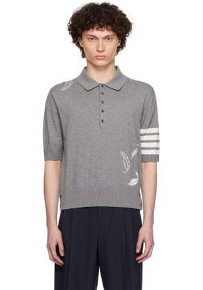 Thom Browne Gray Feather Short Sleeve Polo