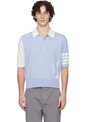 Thom Browne Blue & Off-White Funmix Feather Intarsia 4-Bar Polo