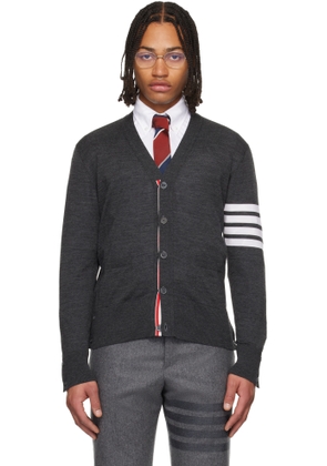Thom Browne Gray Merino Wool 4-Bar Classic V-Neck Cardigan