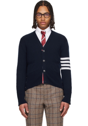 Thom Browne Navy Classic Cashmere 4-Bar V-Neck Cardigan