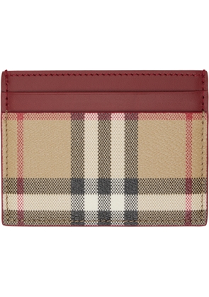 Burberry Beige & Burgundy Check Card Holder