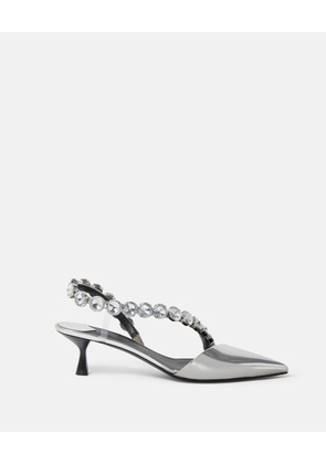 Stella McCartney - Stella Iconic Crystal D'Orsay Kitten Heels, Woman, Silver, Size: 37