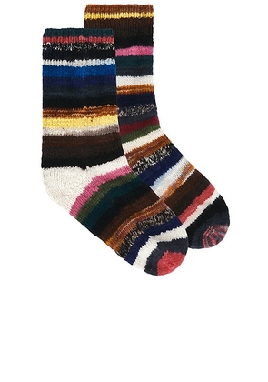 The Elder Statesman Hand Knit Mix N' Match Sock in Multi - Cream. Size all.