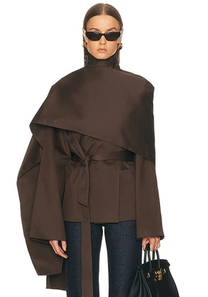 EAVES Yuna Crop Trench in Espresso - Brown. Size L (also in M, S, XL, XS).