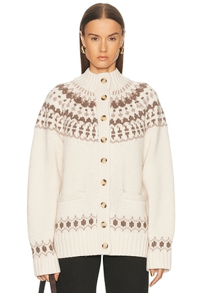EAVES Jen Fair Isle Cardigan in Cream Multi - Cream. Size L (also in M, S, XL, XS).