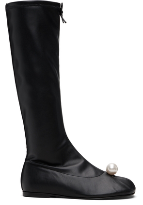 Sandy Liang Black Faux-Pearl Sock Boots