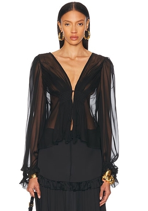 Saint Laurent Sheer Tie Front Blouse in Noir - Black. Size 34 (also in 38).