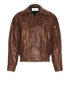Saint Laurent Leather Jacket in Marron Terracotta - Brown. Size 46 (also in 48).