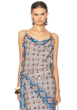 RABANNE Chain Scarf Top in Bandana Paisley & Cream - Cream,Blue. Size 38 (also in 34, 36).