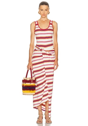 RABANNE Sleeveless Wrap Long Dress in Stripes Cream & Orange - White,Red. Size 34 (also in 36, 40, 42).