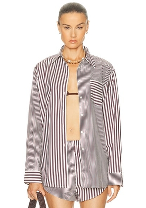 Solid & Striped The Avril Button Down Top in Raisin Brown & Brule - Wine,White. Size XS (also in L, M).
