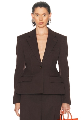 Stella McCartney Twill Tailoring Molded Jacket in RAISIN - Chocolate. Size 36 (also in 34, 38).