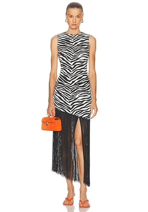 SIMONMILLER Casablanca Fringe Dress in Zebra Print - Black. Size L (also in M, S, XS).