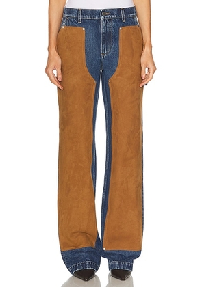 Stella McCartney Denim & Suede Jeans in Medium Vintage Blue - Blue,Tan. Size 24 (also in 26, 27, 29).
