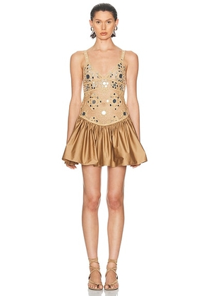 Retrofete Thelma Crochet Dress in Metallic Honey Beige - Beige. Size M (also in L, S, XS).