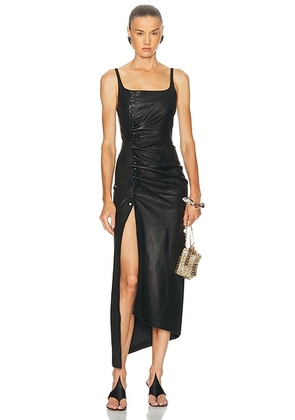 RABANNE Leather Midi Dress in Black - Black. Size 36 (also in 34).